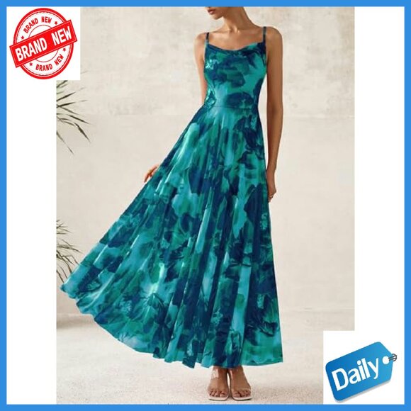 Spaghetti Strap Maxi Dress Lightweight Mesh Floral Print Party Beach - Picture 7 of 8